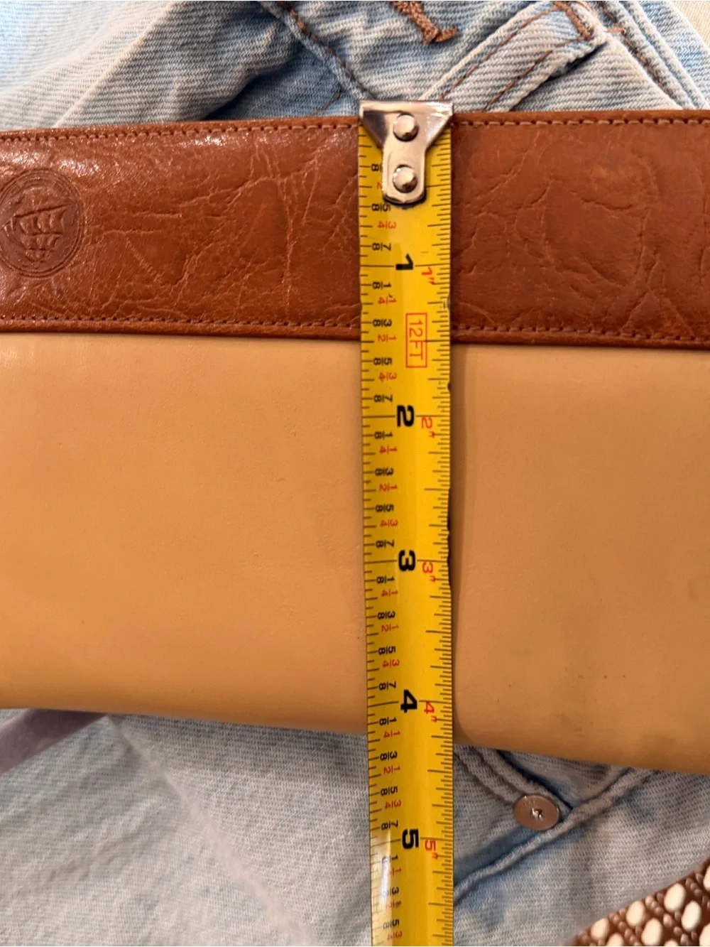 Vintage Leather Passport Holder Travel Wallet Tan Brown Sailboat Logo